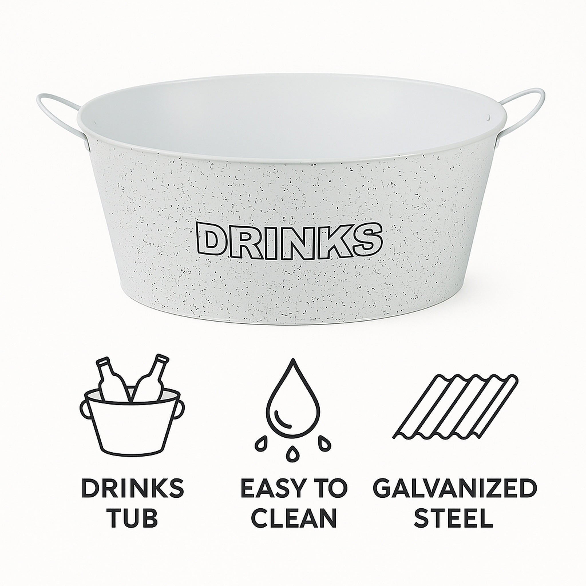BAR BUTLER OVAL WINE TUB WITH HANDLES WHITE MOTTLED BLACK, 13L