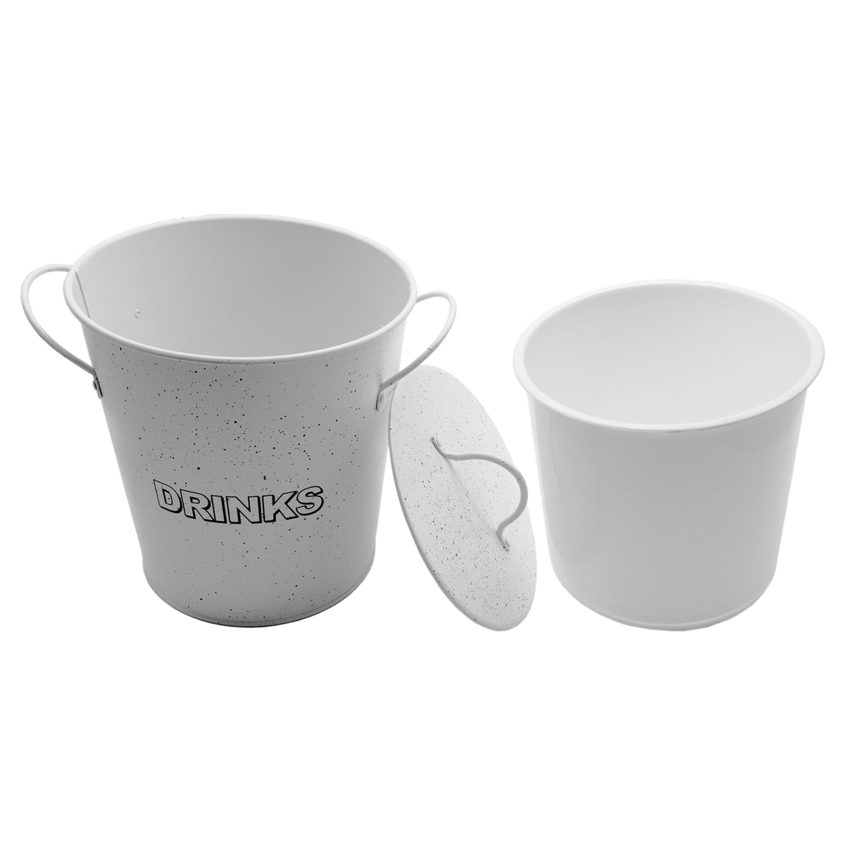 BAR BUTLER ICE BUCKET WITH HANDLES, PLASTIC LINER & LID WHITE MOTTLED BLACK, 3L