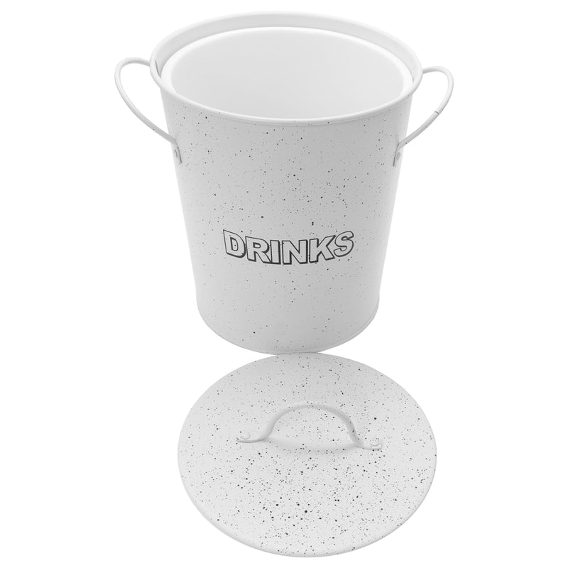 BAR BUTLER ICE BUCKET WITH HANDLES, PLASTIC LINER & LID WHITE & MOTTLED BLACK, 3LT (195MM DIAX230MM)