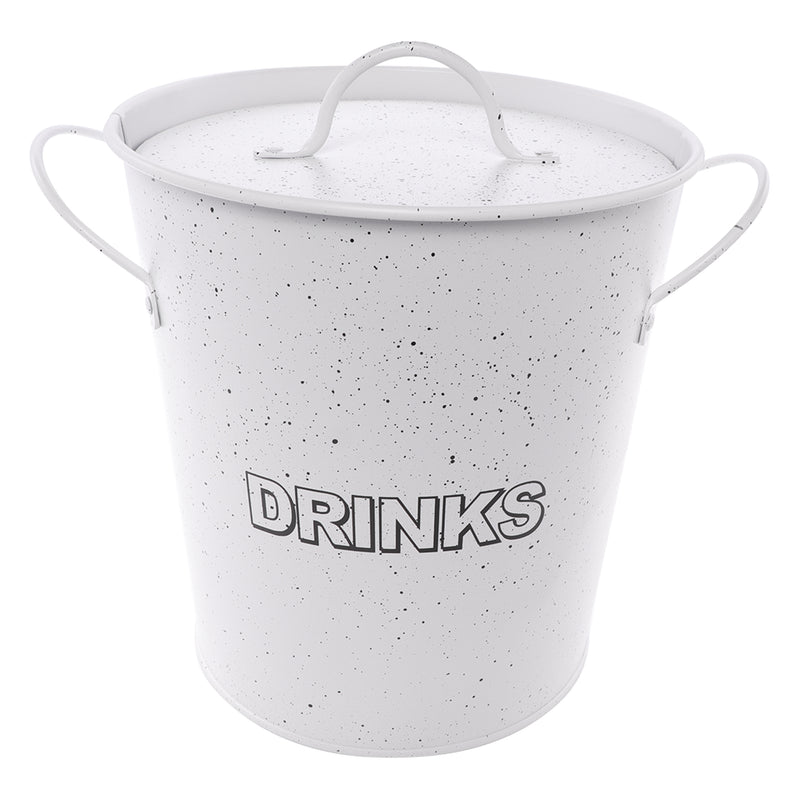 BAR BUTLER ICE BUCKET WITH HANDLES, PLASTIC LINER & LID WHITE & MOTTLED BLACK, 3LT (195MM DIAX230MM)