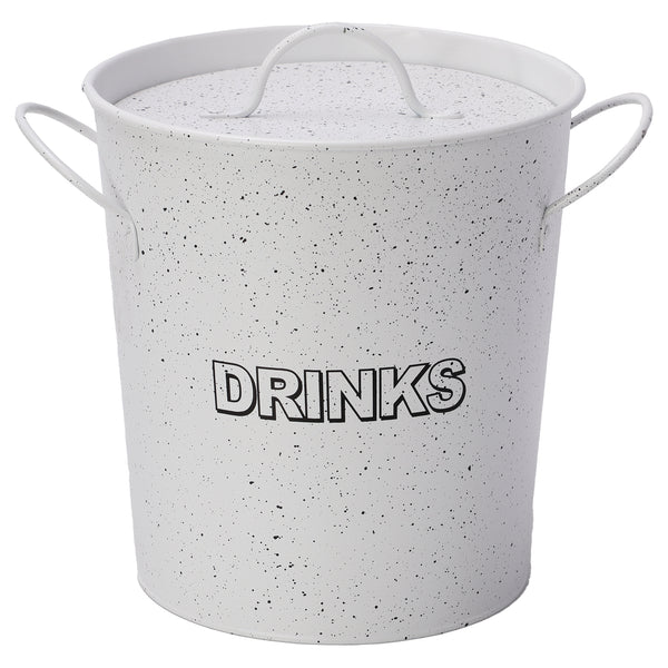 BAR BUTLER ICE BUCKET WITH HANDLES, PLASTIC LINER & LID WHITE & MOTTLED BLACK, 3LT (195MM DIAX230MM)