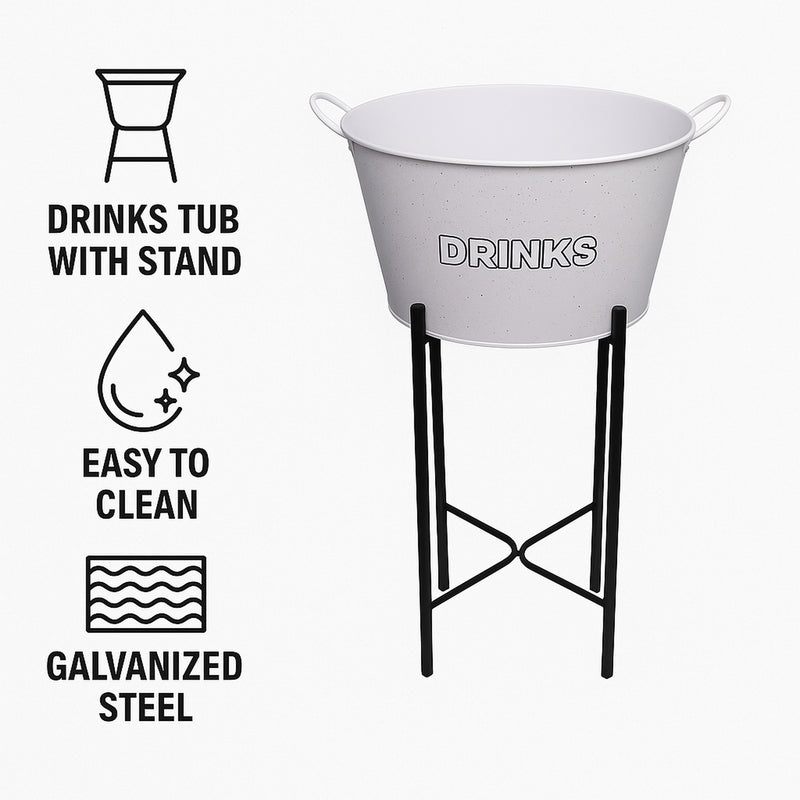BAR BUTLER WINE BUCKET WITH HANDLES WHITE MOTTLED BLACK ON A BLACK STAND, 18L