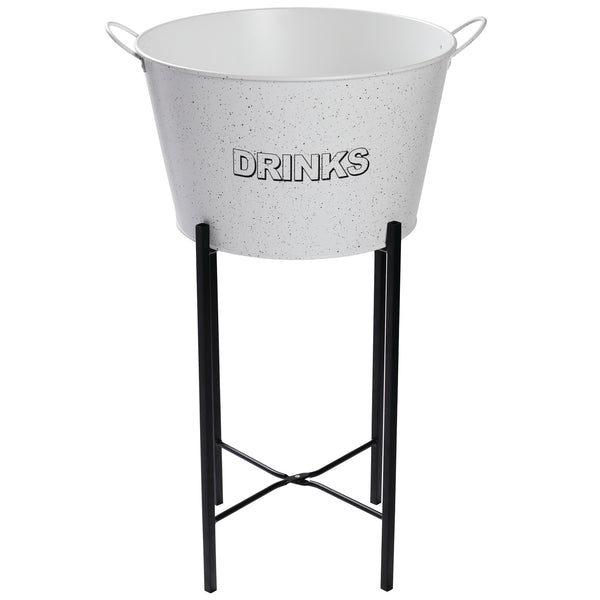 BAR BUTLER WINE BUCKET WITH HANDLES WHITE MOTTLED BLACK 18LT ON BLACK STAND, (455/390MM DIAX715MM)