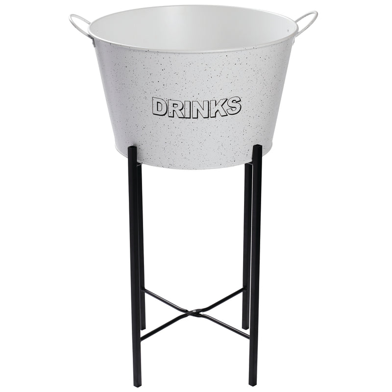 BAR BUTLER WINE BUCKET WITH HANDLES WHITE MOTTLED BLACK 18LT ON BLACK STAND, (455/390MM DIAX715MM)