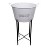 BAR BUTLER WINE BUCKET WITH HANDLES WHITE MOTTLED BLACK 18LT ON BLACK STAND, (455/390MM DIAX715MM)