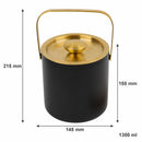 BAR BUTLER DOUBLE WALLED ICE BUCKET BLACK & GOLD WITH HANDLE, LID & TONG, 1.3L