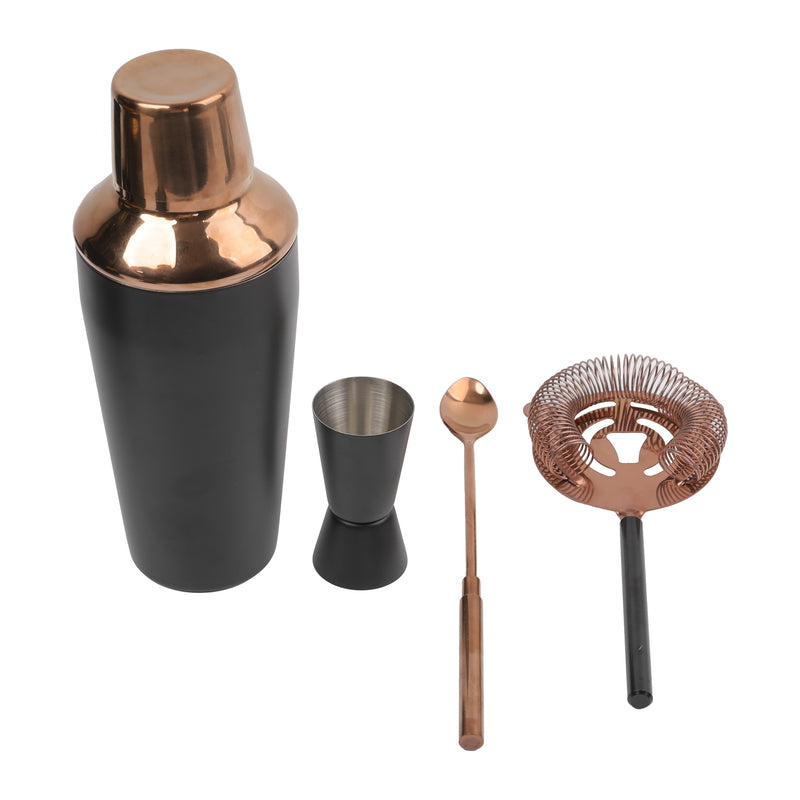 BAR BUTLER COCKTAIL SHAKER MATTE BLACK & ROSE GOLD 4PCS BAR SET, 700ML