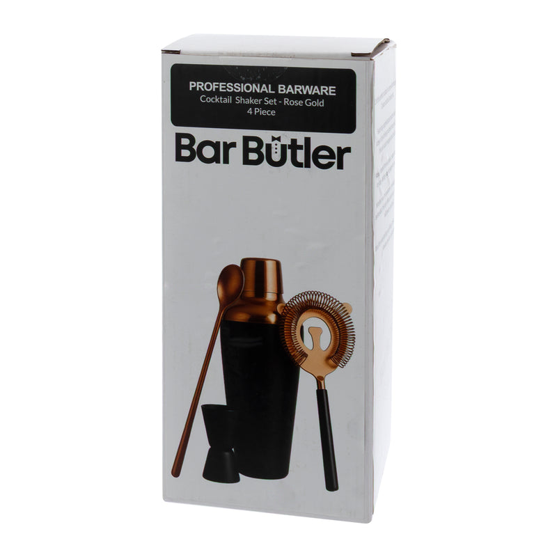 BAR BUTLER COCKTAIL SHAKER MATTE BLACK & ROSE GOLD 4PCS BAR SET, 700ML