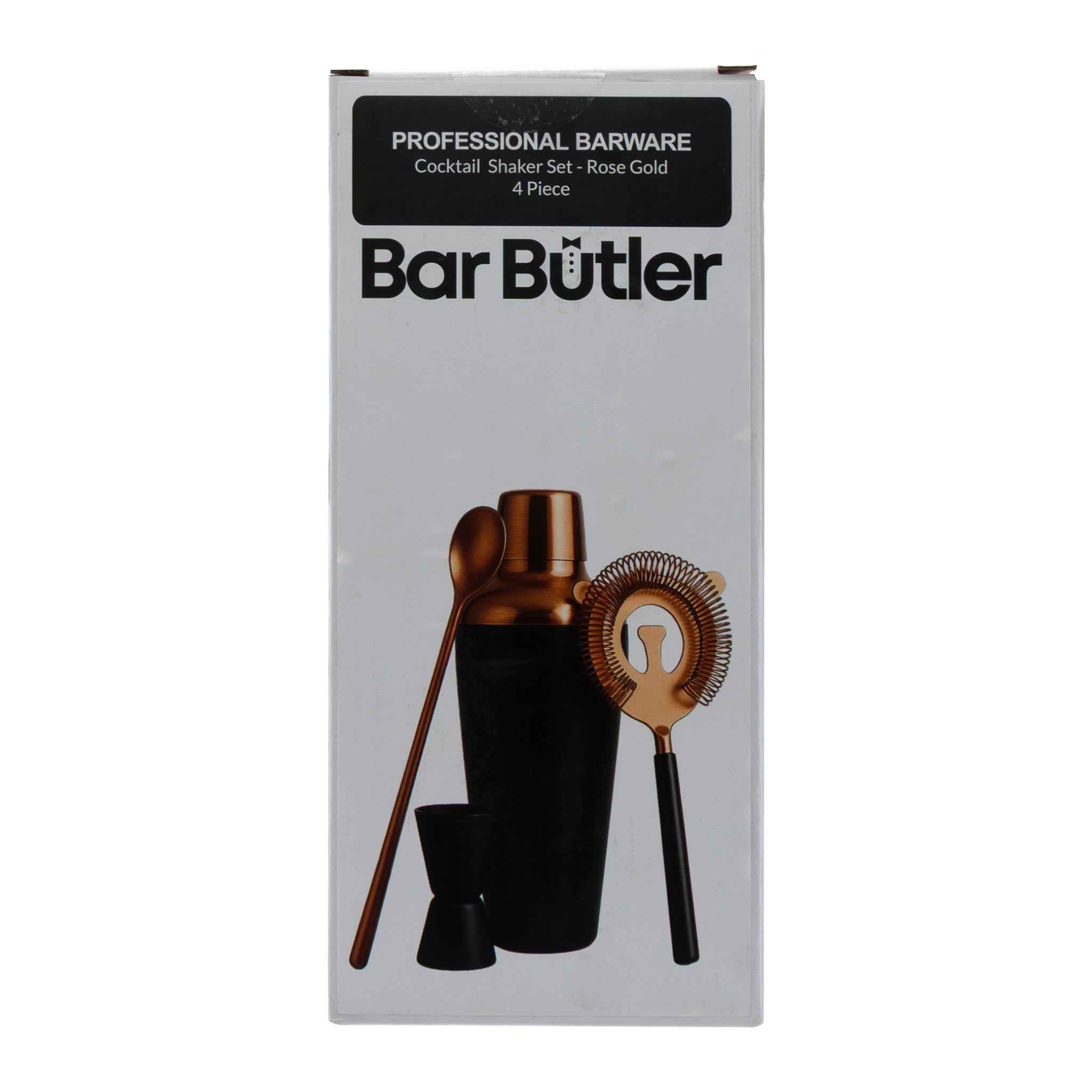 BAR BUTLER MATTE BLACK COCKTAIL AND ROSE GOLD SHAKER 4PCS SET
