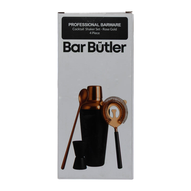BAR BUTLER COCKTAIL SHAKER MATTE BLACK & ROSE GOLD 4PCS BAR SET, 700ML