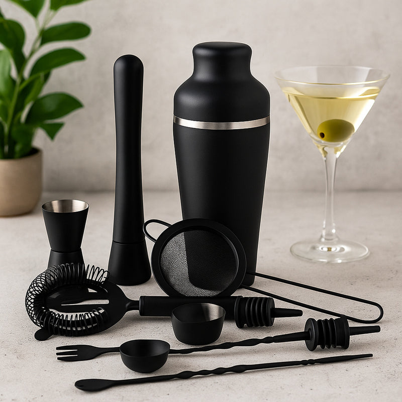 BAR BUTLER COCKTAIL BAR SHAKER 8 PIECE SET ST STEEL MATTE BLACK, 600ML