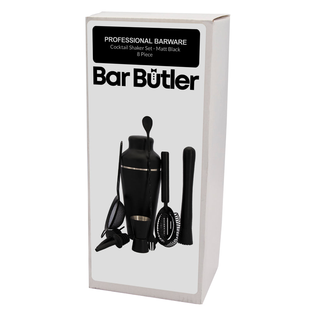 BAR BUTLER COCKTAIL BAR SHAKER 8 PIECE SET ST STEEL MATTE BLACK, 600ML (90X85X260MM)