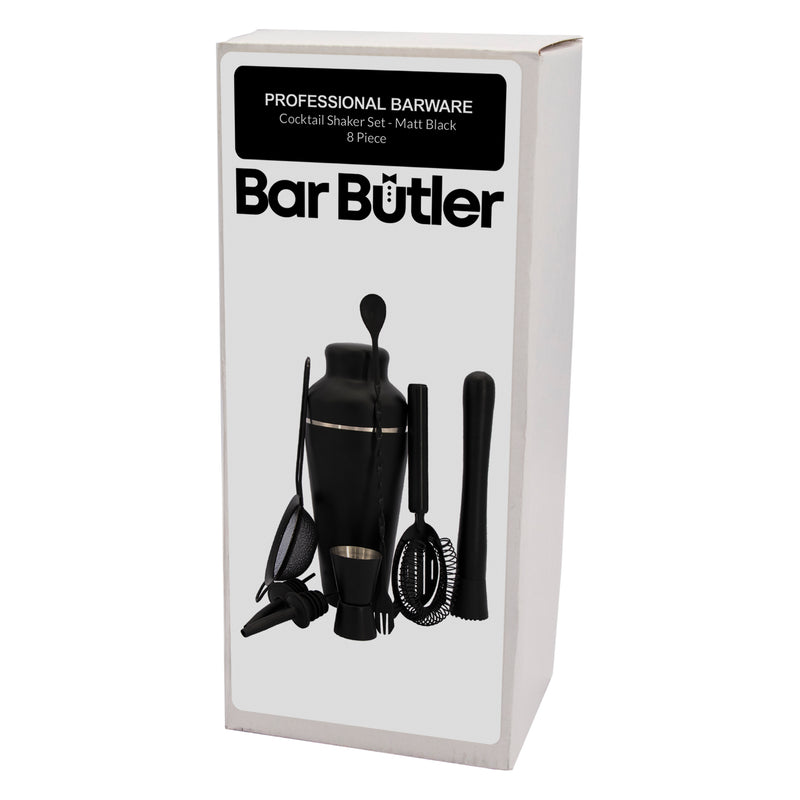 BAR BUTLER COCKTAIL BAR SHAKER 8 PIECE SET ST STEEL MATTE BLACK, 600ML (90X85X260MM)