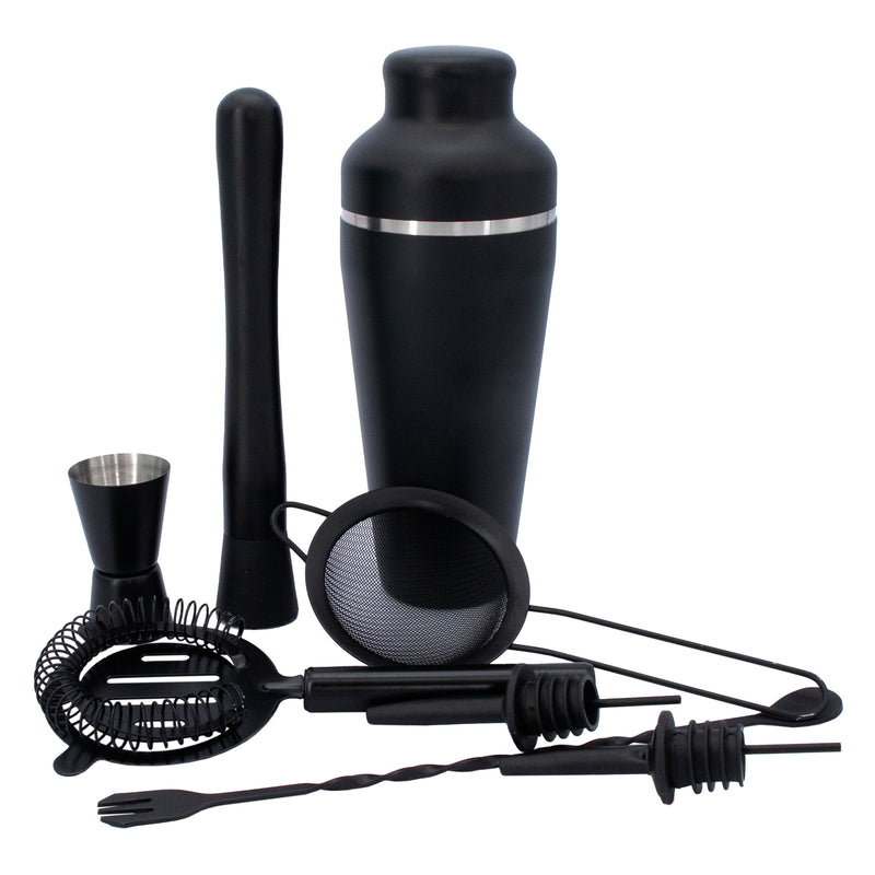 BAR BUTLER COCKTAIL BAR SHAKER 8 PIECE SET ST STEEL MATTE BLACK, 600ML (90X85X260MM)