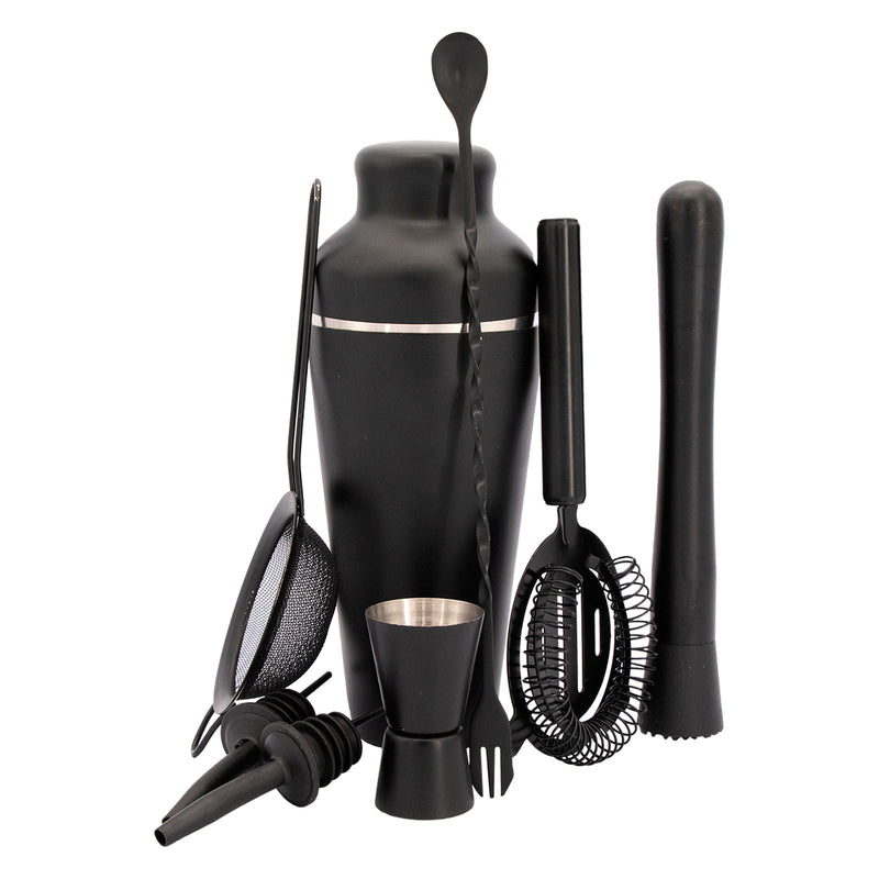 BAR BUTLER COCKTAIL BAR SHAKER 8 PIECE SET ST STEEL MATTE BLACK, 600ML (90X85X260MM)