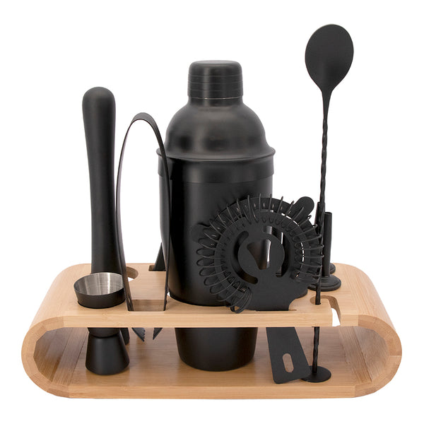 BAR BUTLER COCKTAIL BAR SET - 12 PIECES MATTE BLACK IN A BAMBOO CADDY, (275X105X250MM)