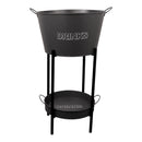 BAR BUTLER WINE BUCKET WITH HANDLES GREY AND MOTTLED WHITE 18LT ON BLACK STAND, (455/390MMX715MM)