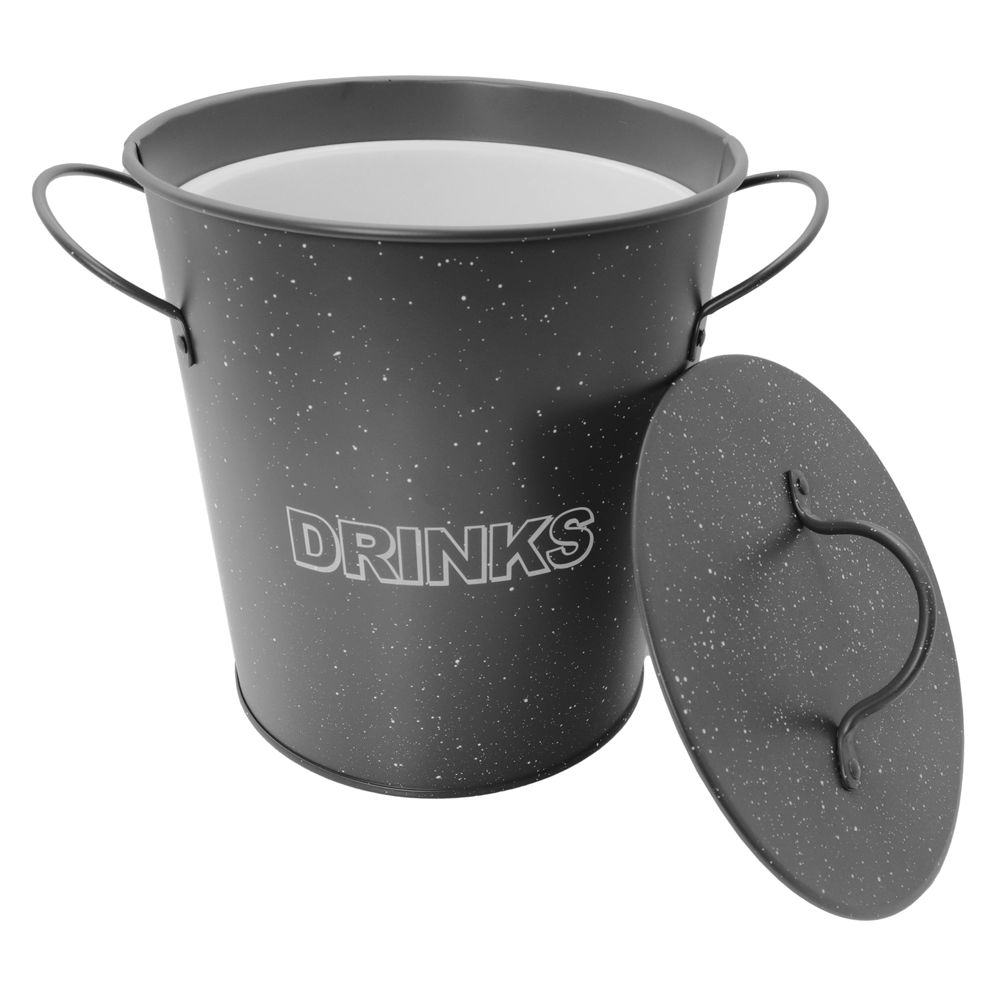 BAR BUTLER ICE BUCKET WITH HANDLES, PLASTIC LINER & LID GREY MOTTLED WHITE, 3L