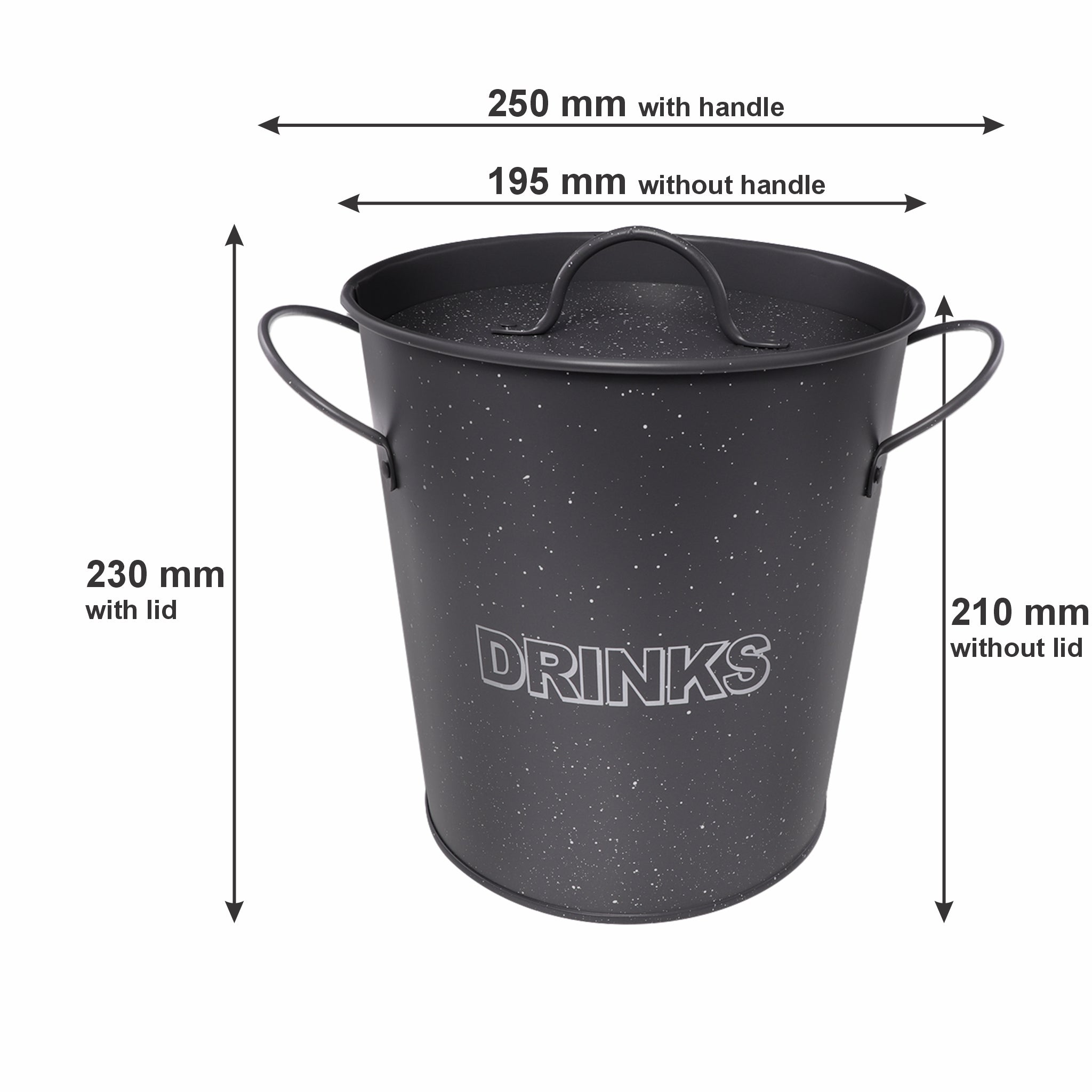 BAR BUTLER ICE BUCKET WITH HANDLES, PLASTIC LINER & LID GREY MOTTLED WHITE, 3L