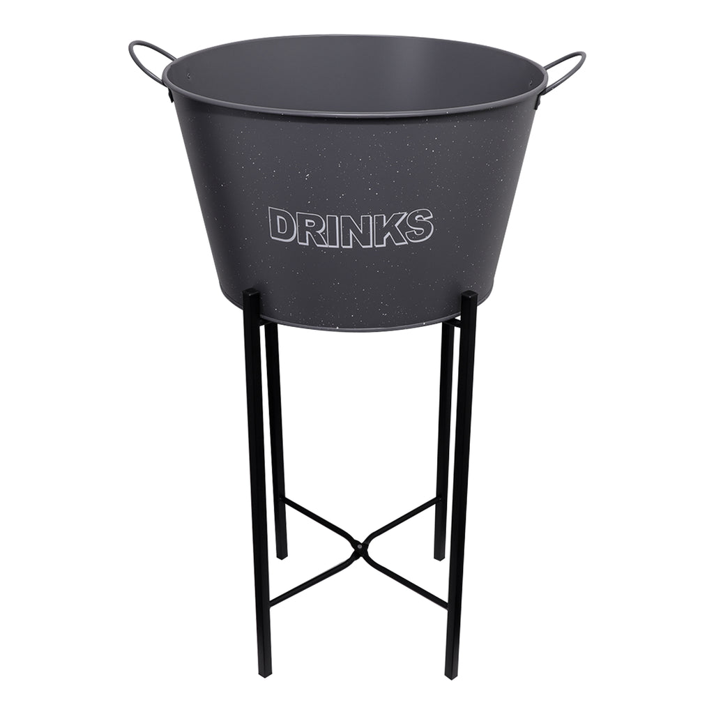 BAR BUTLER WINE BUCKET WITH HANDLES GREY MOTTLED WHITE ON A BLACK STAND, 18L