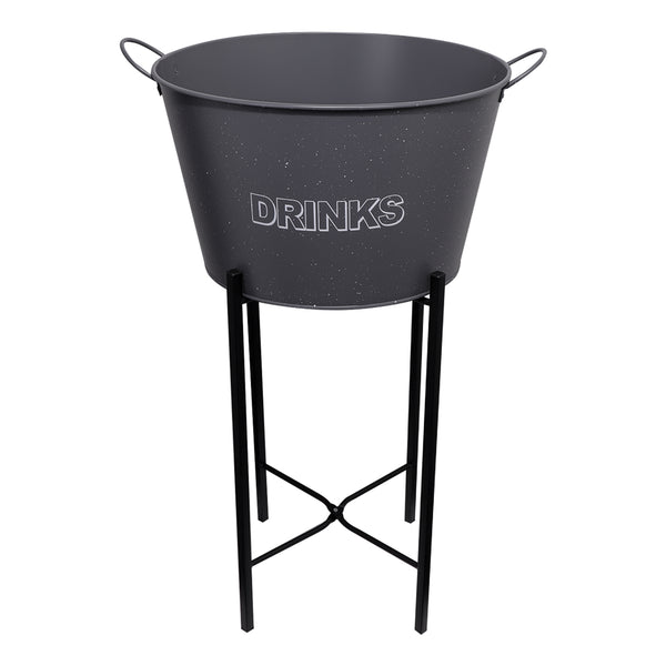 BAR BUTLER WINE BUCKET WITH HANDLES GREY AND MOTTLED WHITE 18LT ON BLACK STAND, (455/390MMX715MM)