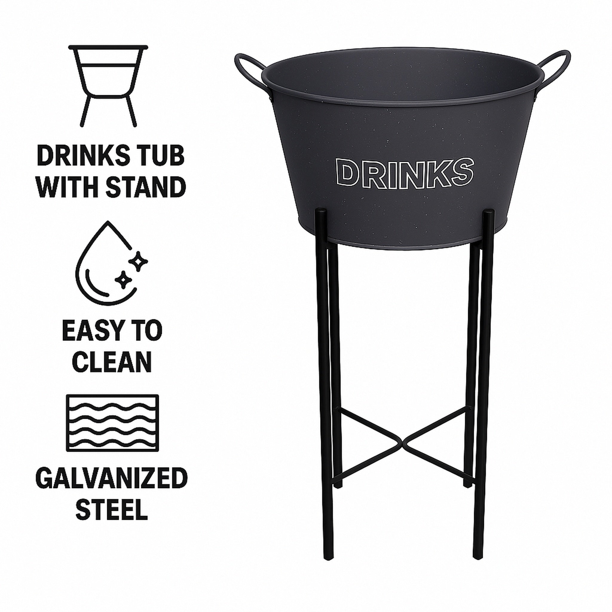 BAR BUTLER WINE BUCKET WITH HANDLES GREY MOTTLED WHITE ON A BLACK STAND, 18L