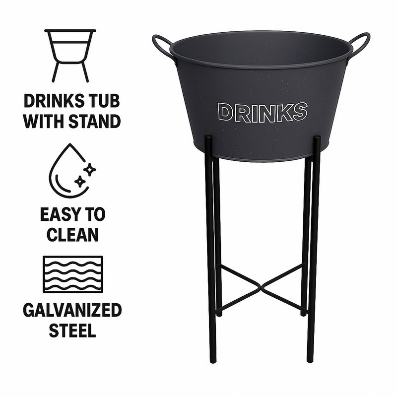 BAR BUTLER WINE BUCKET WITH HANDLES GREY MOTTLED WHITE ON A BLACK STAND, 18L