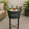 BAR BUTLER WINE BUCKET WITH HANDLES GREY MOTTLED WHITE ON A BLACK STAND, 18L
