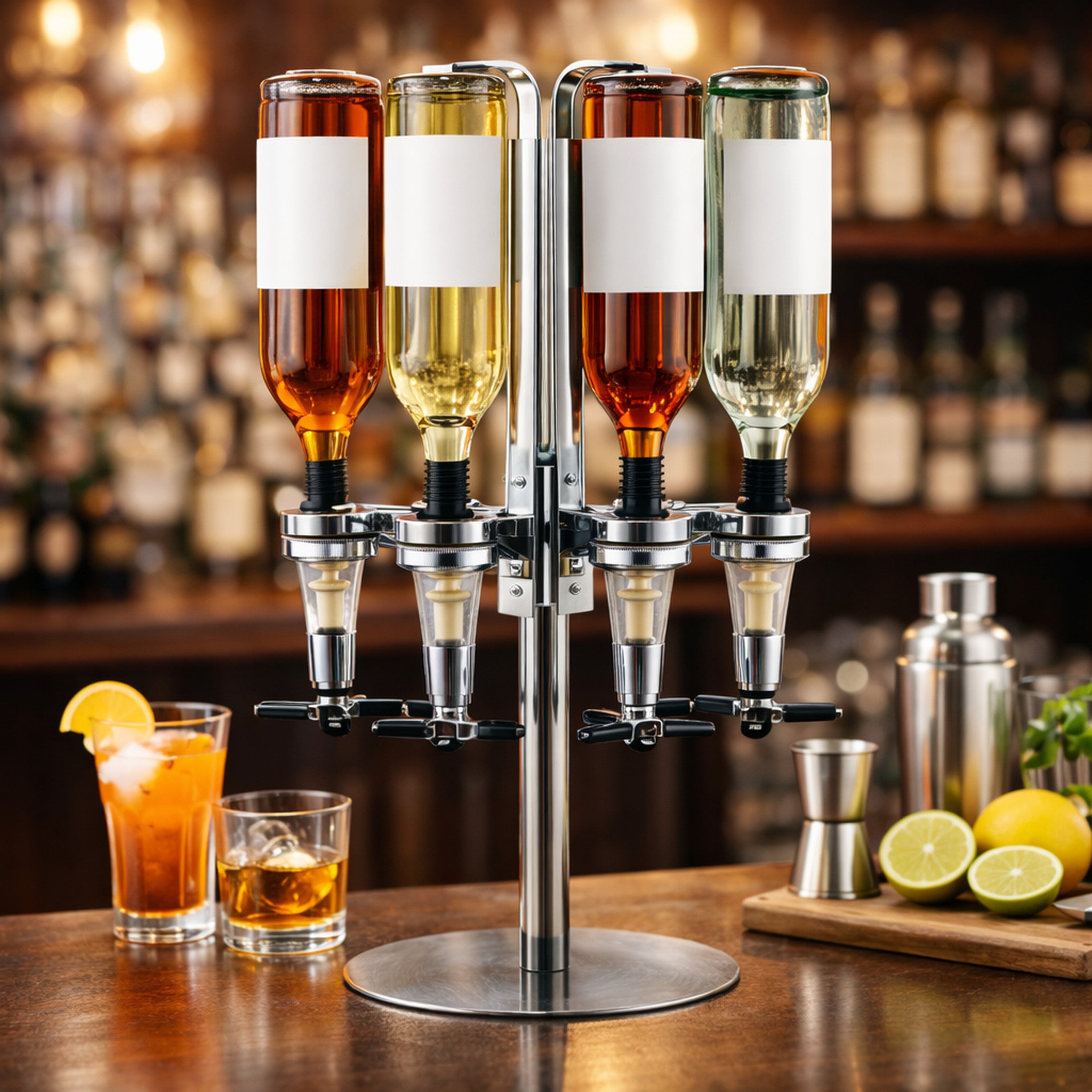 BAR BUTLER 4 BOTTLE TOT MEASURE DISPENSERS 25ML ON A ROTARY STAND