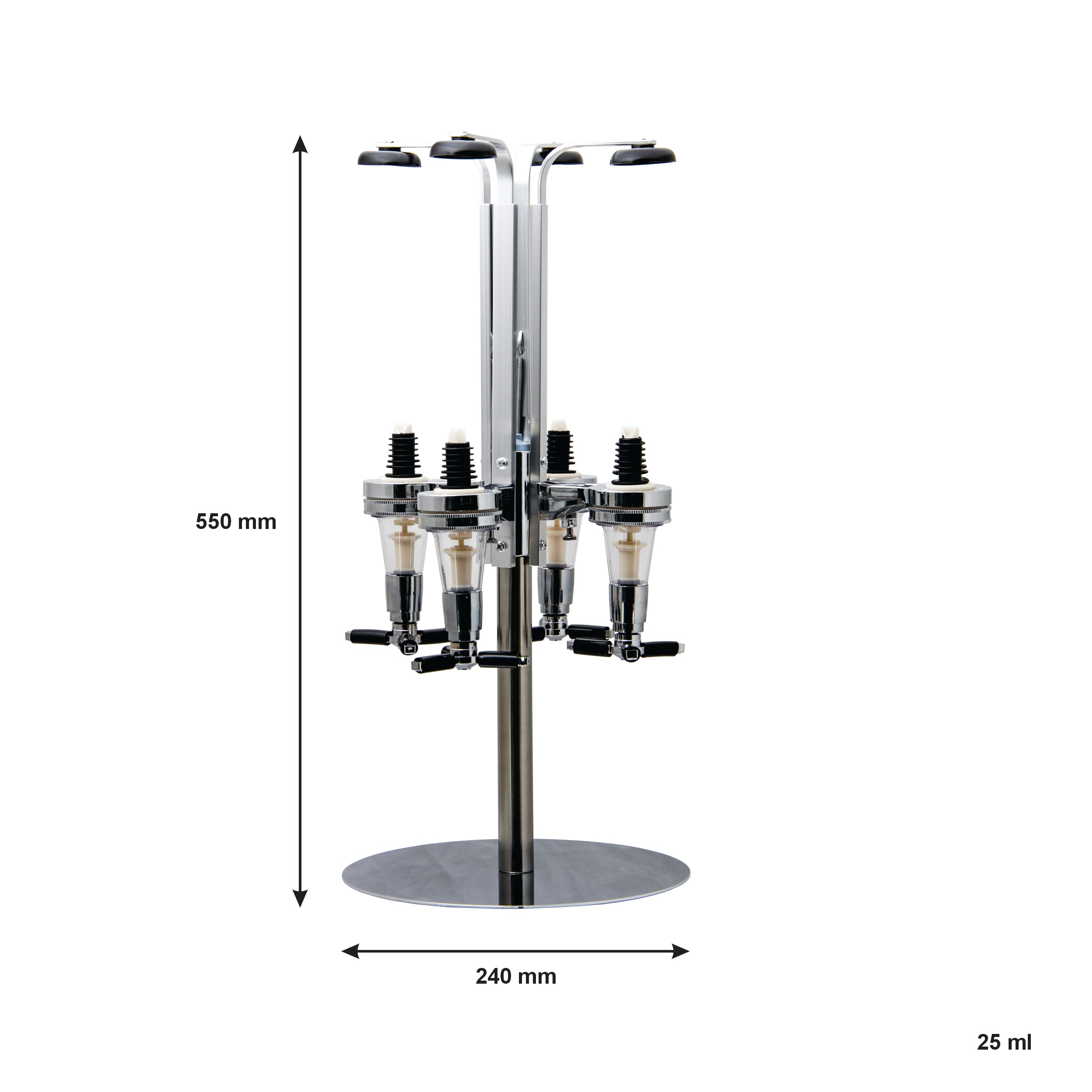 BAR BUTLER 4 BOTTLE TOT MEASURE DISPENSERS 25ML ON A ROTARY STAND