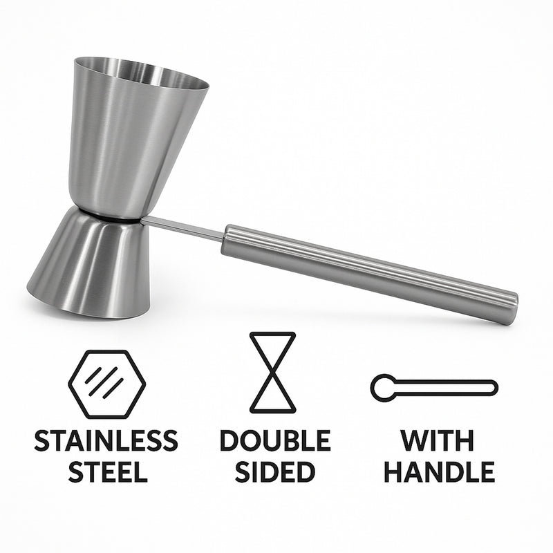 BAR BUTLER DOUBLE TOT MEASURE WITH HANDLE ST STEEL, 25ML/50ML