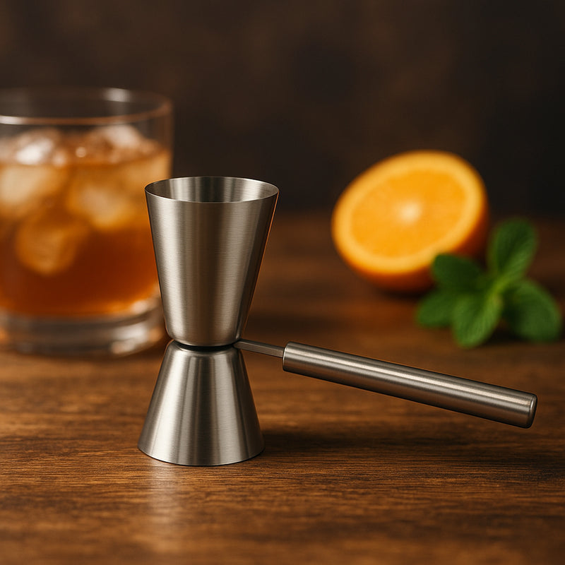 BAR BUTLER DOUBLE TOT MEASURE WITH HANDLE ST STEEL, 25ML/50ML