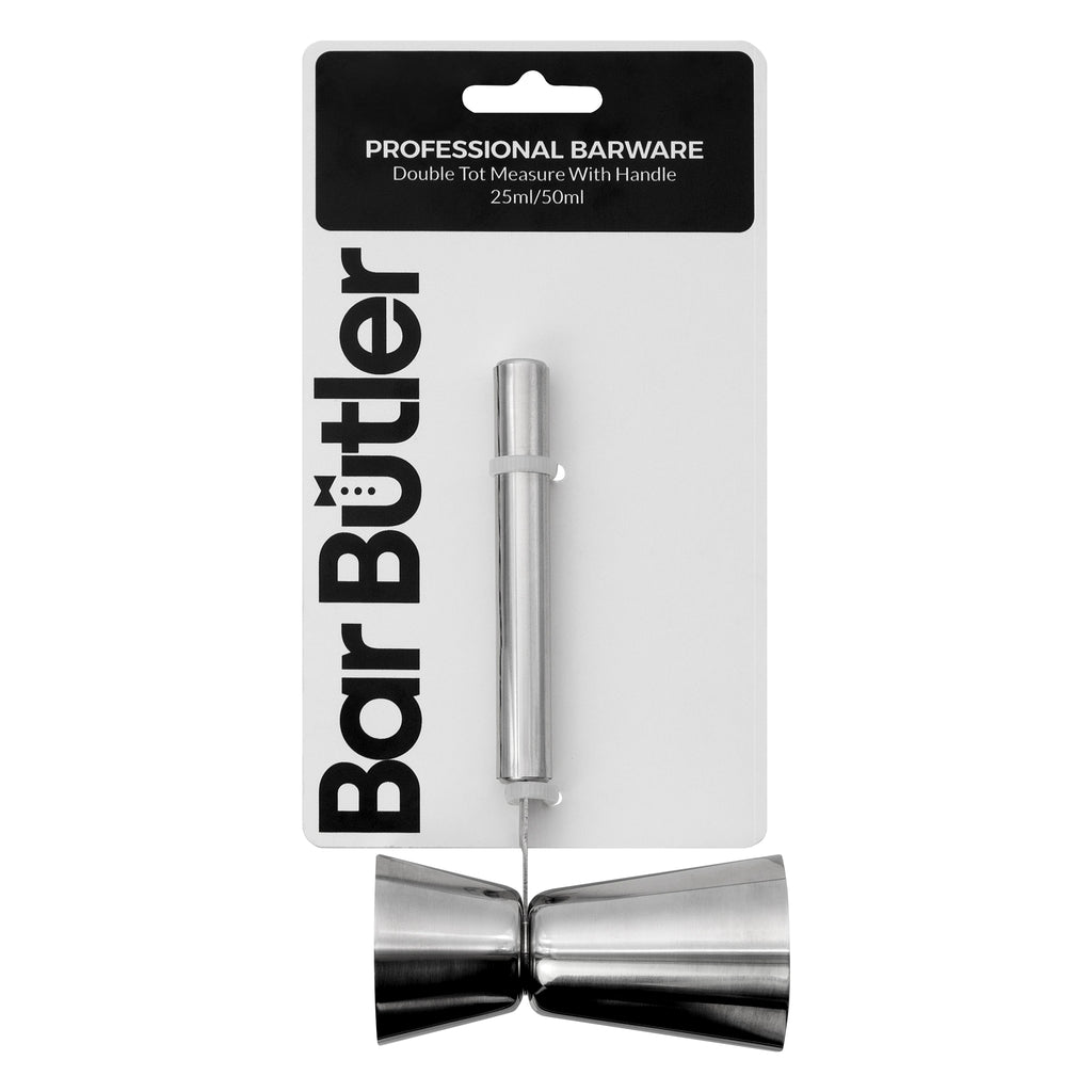 BAR BUTLER DOUBLE TOT MEASURE WITH HANDLE ST STEEL, 25ML/50ML