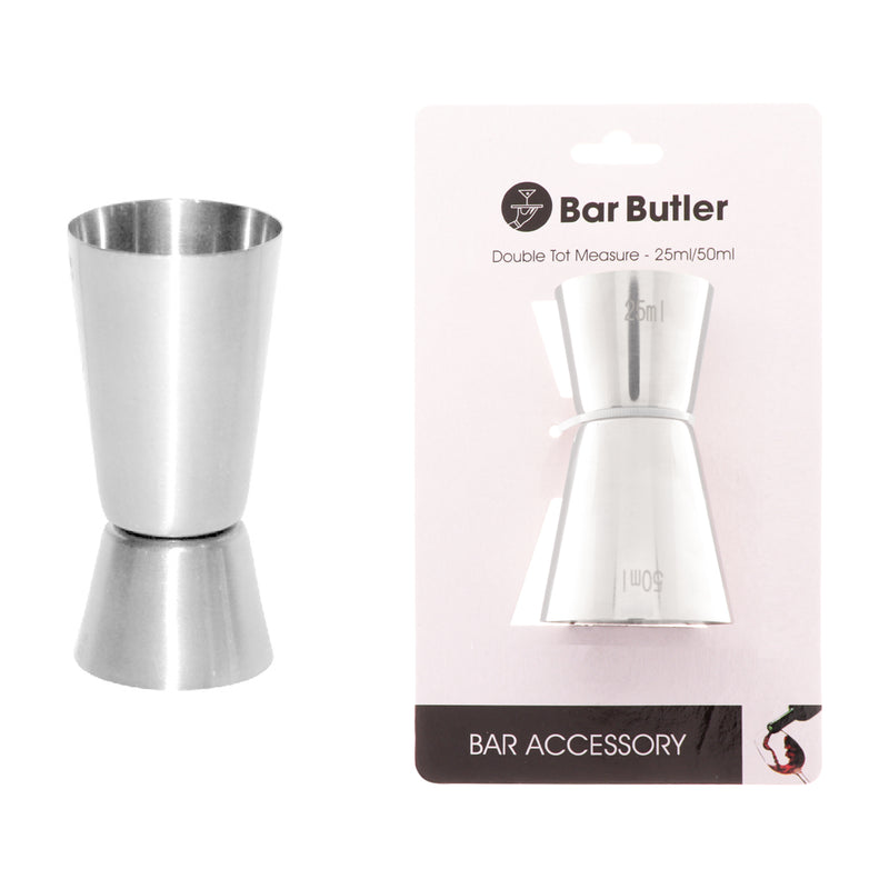 BAR BUTLER DOUBLE TOT MEASURE STAINLESS STEEL, 25ML/50ML (83X40MM DIA)