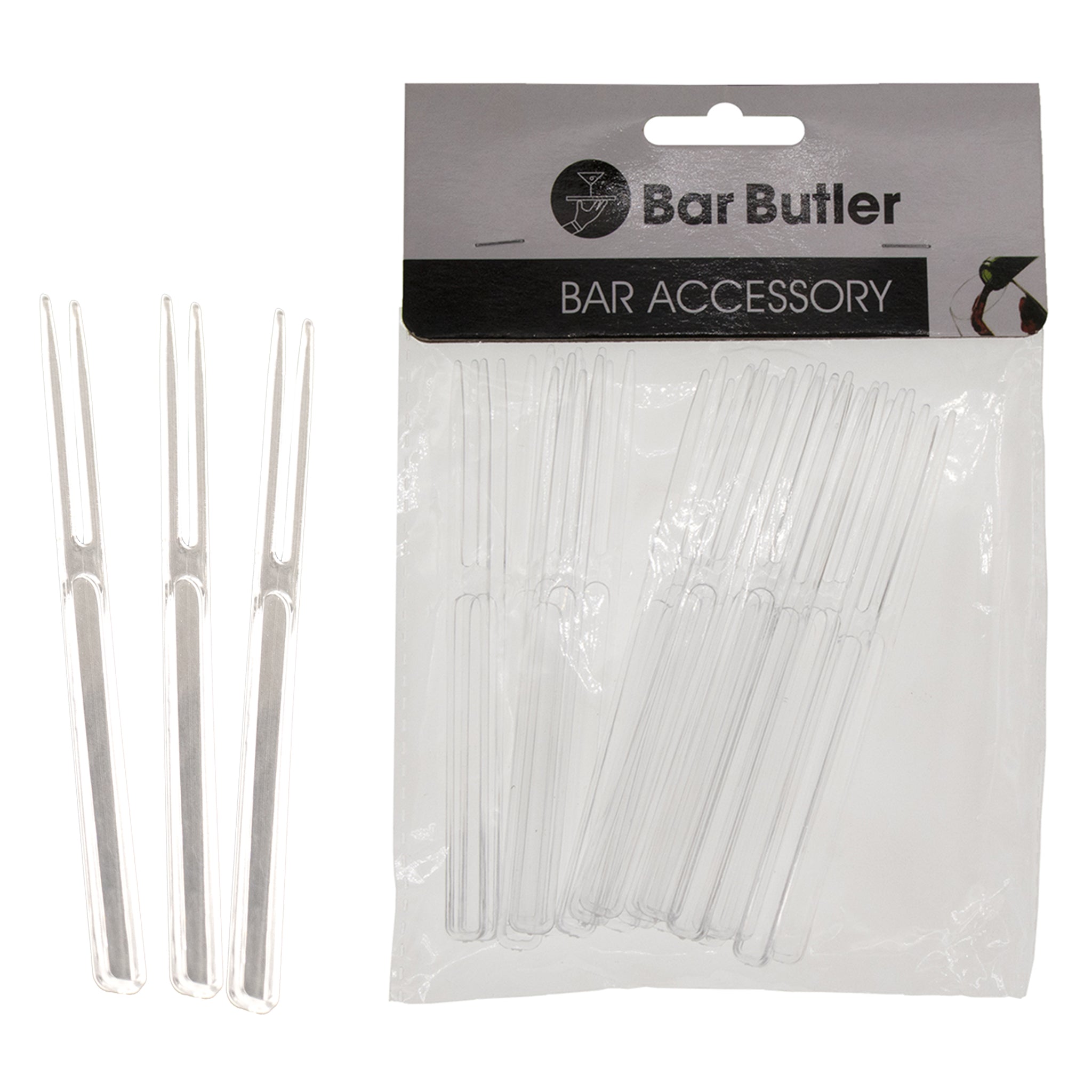 BAR BUTLER CLEAR COCKTAIL PLASTIC FORKS 24PK, 105MM