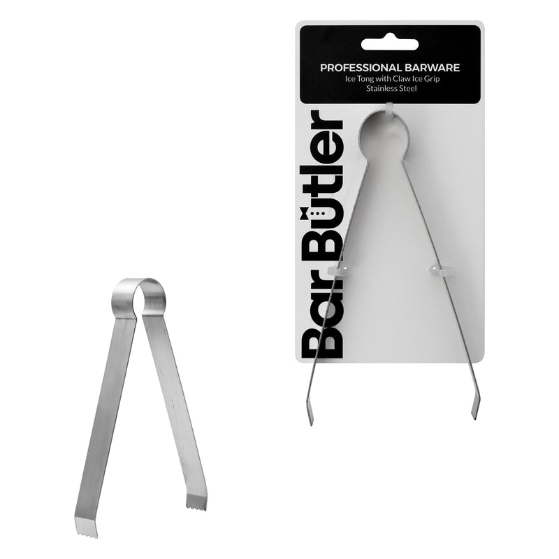 BAR BUTLER ICE TONGS ST STEEL WITH CLAW ICE GRIP, (165X20MM)