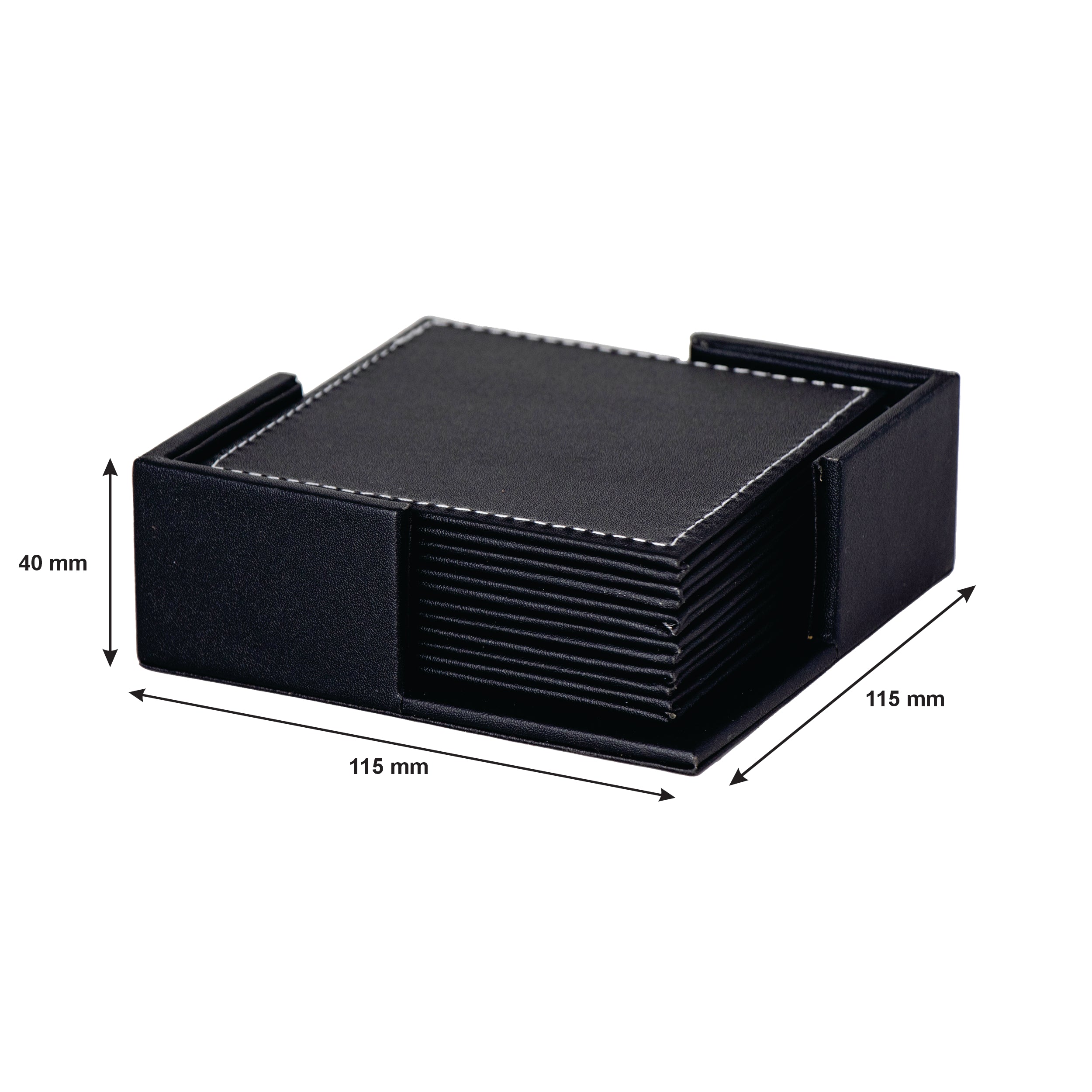 BAR BUTLER SQUARE LEATHERETTE COASTERS 100X100MM IN HOLDER 7 PIECE SET
