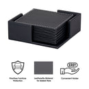 BAR BUTLER SQUARE LEATHERETTE COASTERS IN HOLDER 7PCS SET