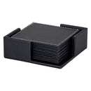 BAR BUTLER SQUARE LEATHERETTE COASTERS IN HOLDER 7 PIECE SET, (115X115X42MM)