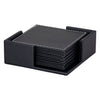 BAR BUTLER SQUARE LEATHERETTE COASTERS IN HOLDER 7 PIECE SET, (115X115X42MM)