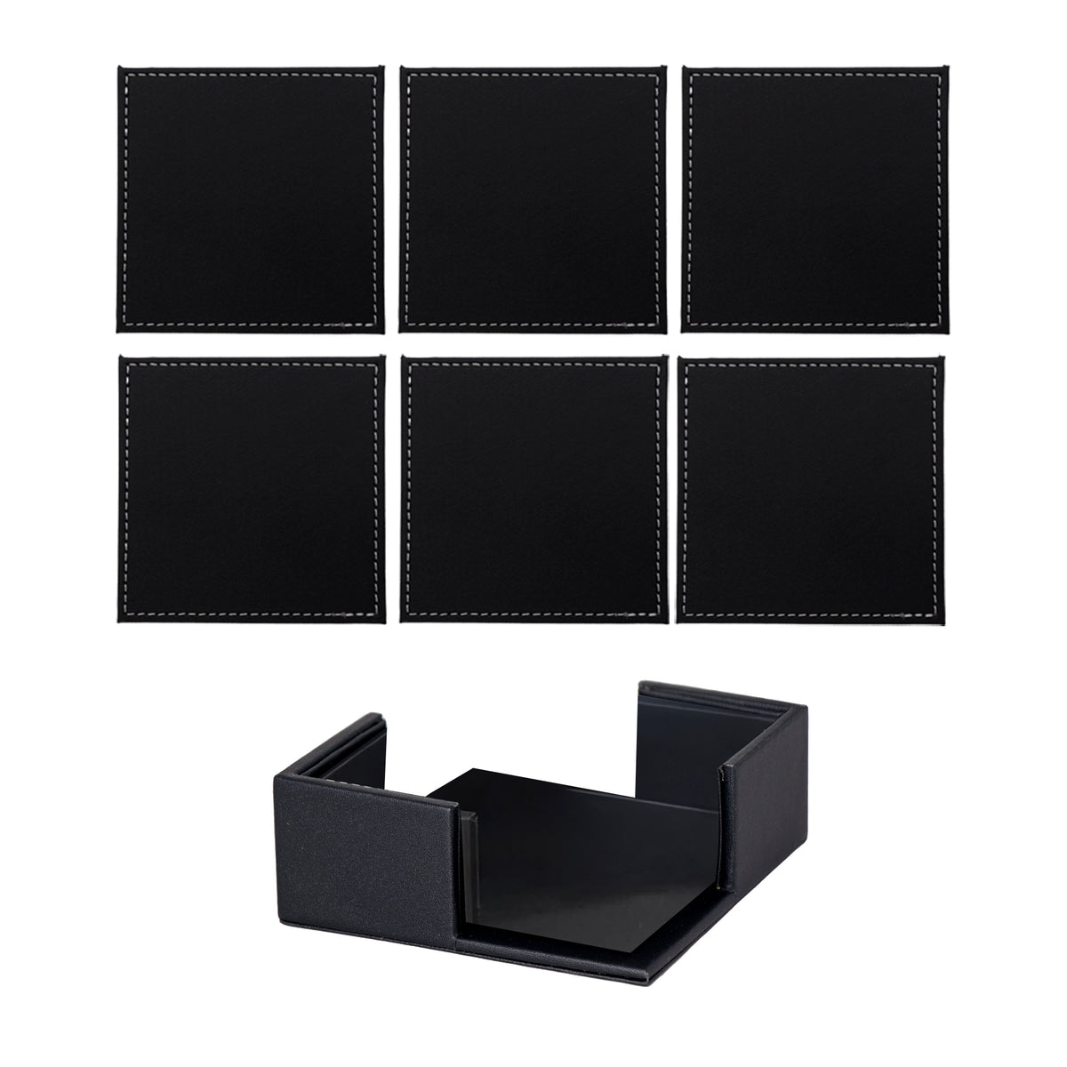 BAR BUTLER SQUARE LEATHERETTE COASTERS 100X100MM IN HOLDER 7 PIECE SET