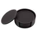 BAR BUTLER ROUND LEATHERETTE COASTERS IN HOLDER 7PCS SET