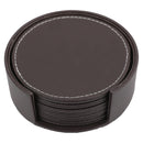 BAR BUTLER ROUND LEATHERETTE COASTERS IN HOLDER 7PCS SET
