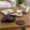 BAR BUTLER ROUND LEATHERETTE COASTERS 100MM DIA. IN HOLDER 7 PIECE SET