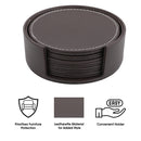 BAR BUTLER ROUND LEATHERETTE COASTERS IN HOLDER 7PCS SET