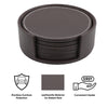 BAR BUTLER ROUND LEATHERETTE COASTERS IN HOLDER 7PCS SET