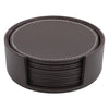 BAR BUTLER ROUND LEATHERETTE COASTERS 100MM DIA. IN HOLDER 7 PIECE SET