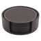 BAR BUTLER ROUND LEATHERETTE COASTERS IN HOLDER 7PCS SET