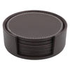 BAR BUTLER ROUND LEATHERETTE COASTERS IN HOLDER 7PCS SET