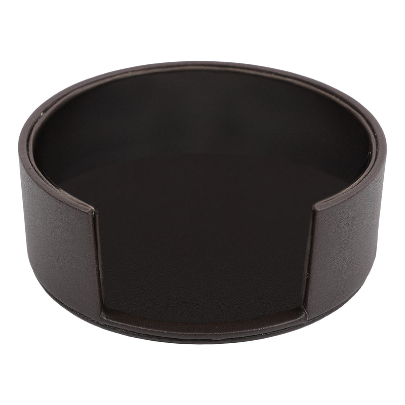 BAR BUTLER ROUND LEATHERETTE COASTERS IN HOLDER 7PCS SET